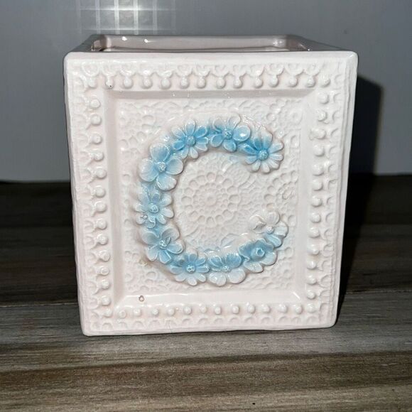 Vintage Relpo 112 Large Baby Block ABC Planter Raised Embossed Floral Pink Blue - Picture 6 of 9